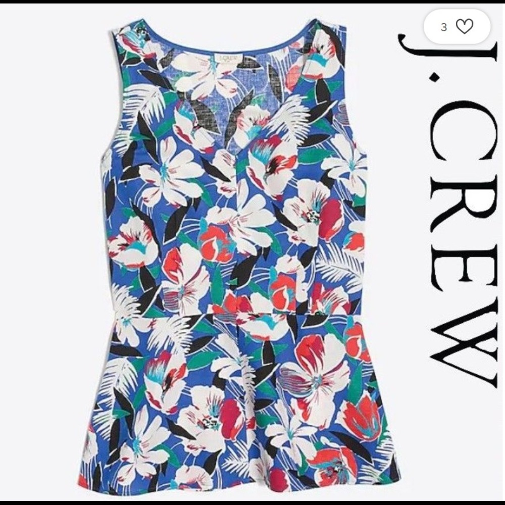 JCREW Floral Linen Peplum Top